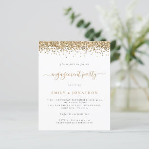 Budget Gold Glitter Script Engagement Party Invite