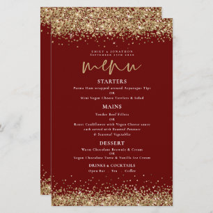 Budget Gold Glitter Script Wedding Burgundy Menu