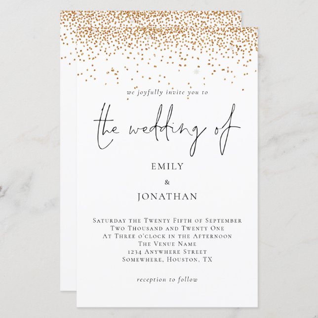 Budget Gold Glitter Script Wedding Invitation (Front/Back)