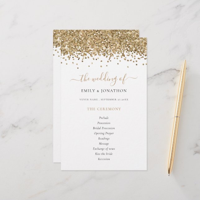 Budget Gold Glitter Script Wedding Program (Front/Back In Situ)