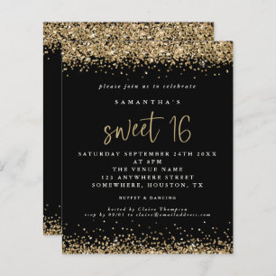 Budget Gold Glitter Sweet 16 Black Birthday