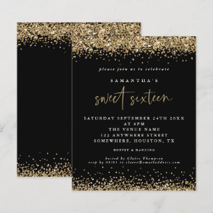Budget Gold Glitter Sweet Sixteen Black Birthday