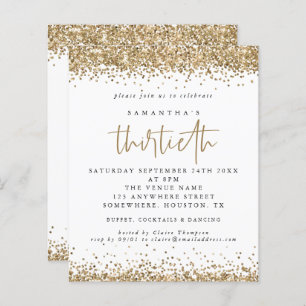Budget Gold Glitter Thirtieth Party Invitation