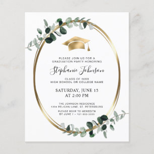 Budget Gold Grad Cap Eucalyptus Party Invitation