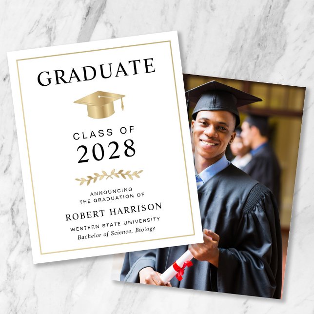 Budget Gold Grad Cap Photo Graduation Announcement (Creator Uploaded)