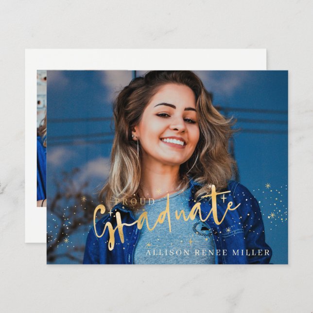 Budget Gold Graduate 2 photos Graduation Invite (Front/Back)