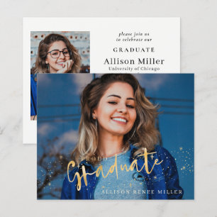 Budget Gold Graduate 2 photos Graduation Invite
