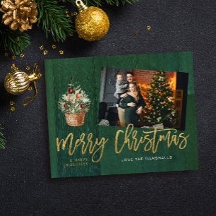 Budget Gold & Green Rustic Christmas One Photo Flyer