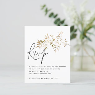 Budget Gold Leaves QR Code Wedding RSVP Enclosure