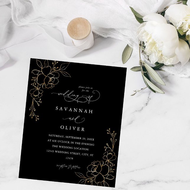 Budget Gold Lined Floral Black Wedding Flyer (Creator Uploaded)