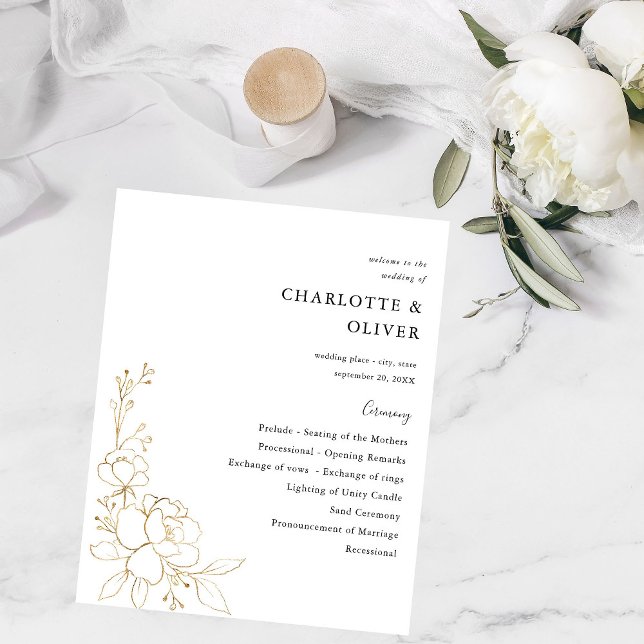 Budget Gold Lined Floral Wedding Ceremony Flyer (Creator Uploaded)
