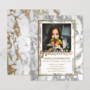 Budget Gold Marble Script Photo Graduation Party