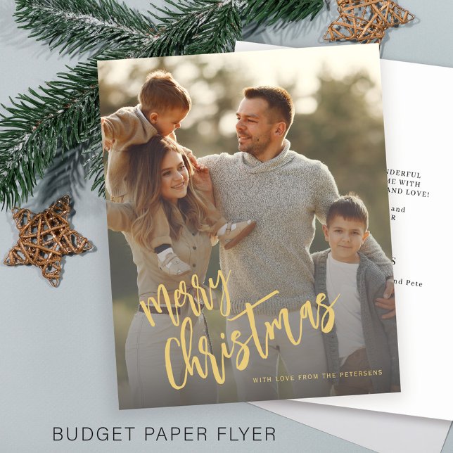 Budget gold Merry Christmas photo Holiday Card (Creator Uploaded)