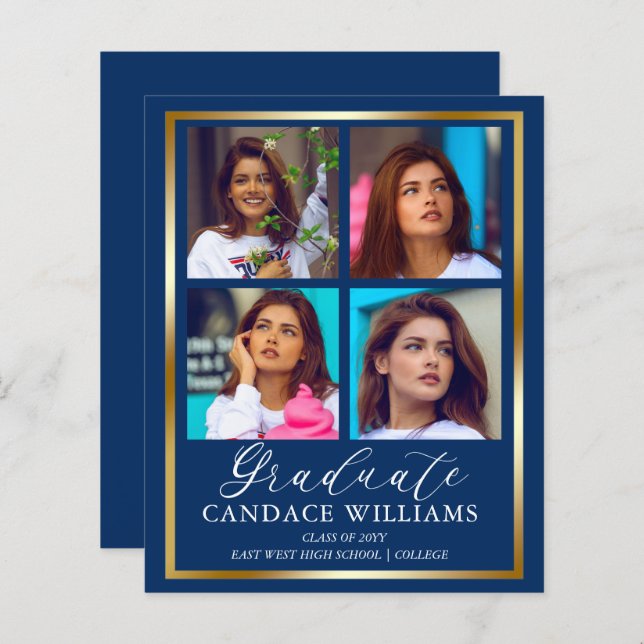 Budget Gold Minimalist Photo Graduate Announcement (Front/Back)