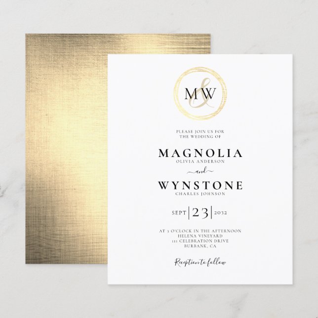 Budget Gold Monogram Wedding Invitation (Front/Back)