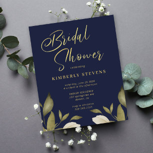 Budget gold navy bridal shower invitation