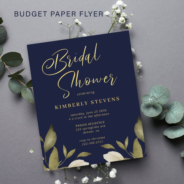Budget gold navy bridal shower invitation flyer (Creator Uploaded)
