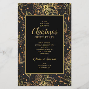 Budget Gold Poinsettias Christmas Invitation Flyer