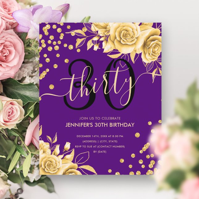 BUDGET Gold Purple Floral Glitter 30th Birthday  (BUDGET Gold Purple Floral Glitter 30th Birthday)