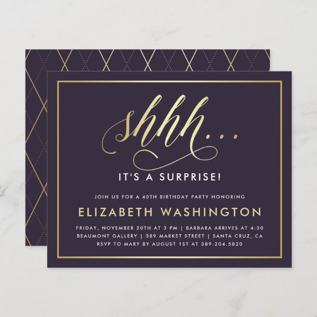 Budget Gold & Purple Surprise Birthday Party (Front/Back)