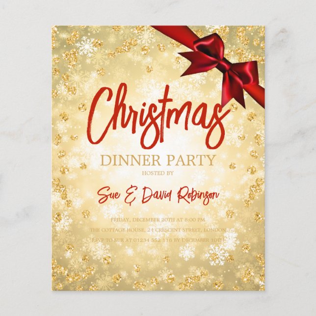 Budget Gold Red Diamonds Glitter Xmas Invite Flyer (Front)