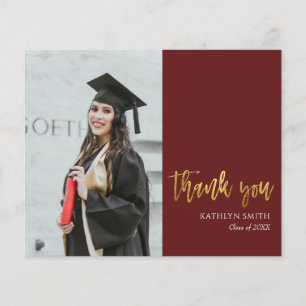 BUDGET Gold Red Modern Photo Graduation Thank You