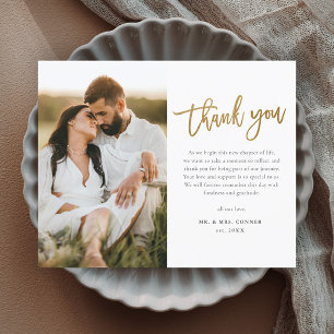Budget Gold Script 2 Photo Wedding Thank You Card
