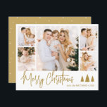 Budget Gold Script 5 Photo Collage Christmas Card<br><div class="desc">Budget Elegant Modern Calligraphy Script Simple Gold and White 5 Photo Collage Multi Photo Christmas Card. This festive, minimalist, five (5) photo holiday card features a pretty photo collage, 3 pine tree doodle, „Merry Christmas” greeting text which is written in a whimsical hand lettered signature font type. On the reverse...</div>