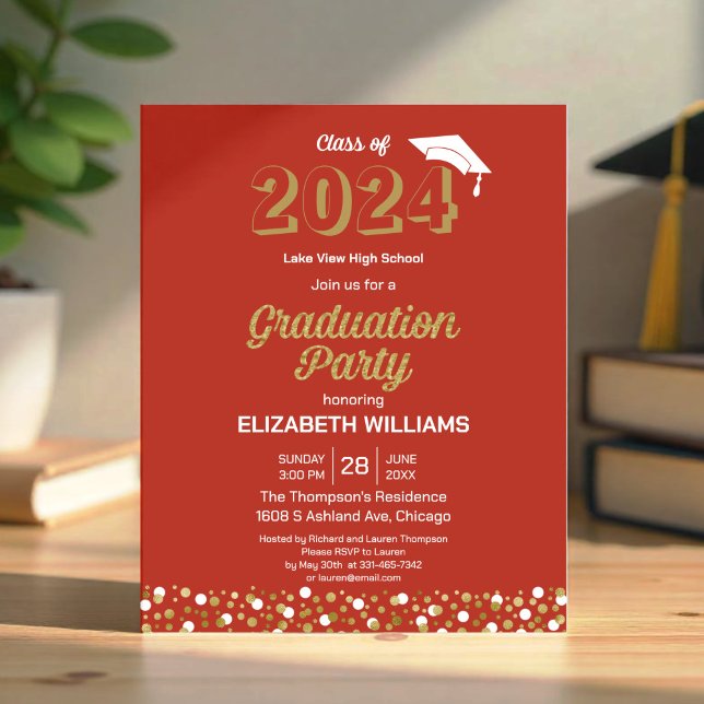 Budget Gold Script Confetti Grad Party Invitation (Creator Uploaded)