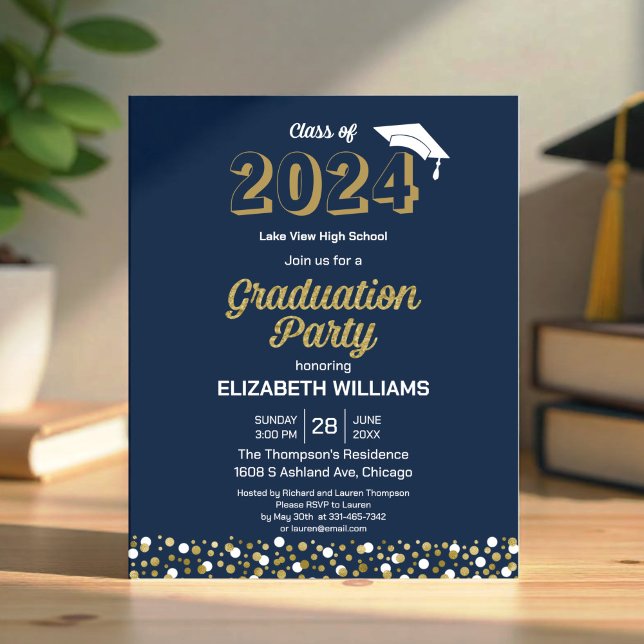 Budget Gold Script Confetti Grad Party Invitation (Creator Uploaded)