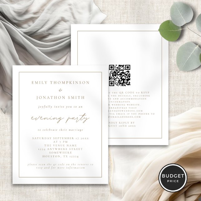  Budget Gold Script Evening Wedding Evening Invite (Front and back view)