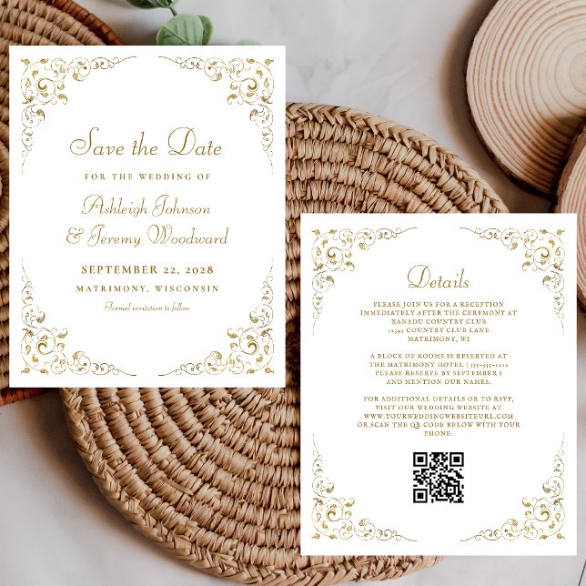 Budget Gold Script Foliage QR Code Wedding Invite (Creator Uploaded)