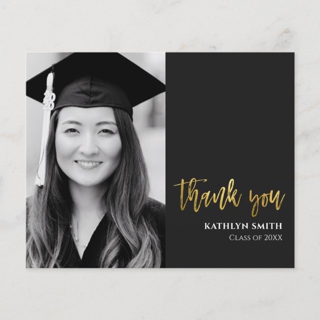 BUDGET Gold Script Modern Photo Grad Thank You (Front)