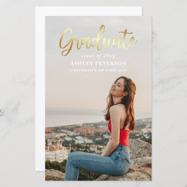 Budget Gold Script Photo Graduation Announcement  (Front/Back)