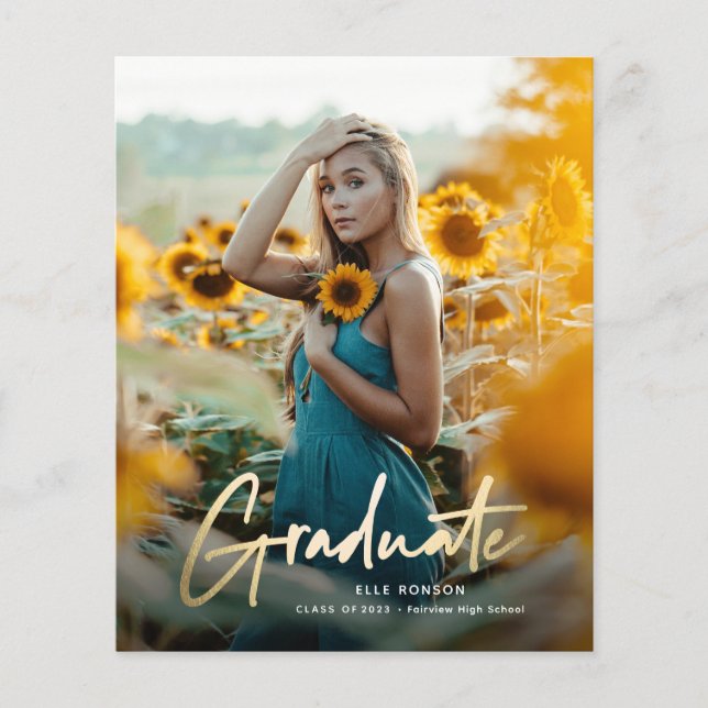 Budget Gold Script Photo Graduation Invitation (Front)