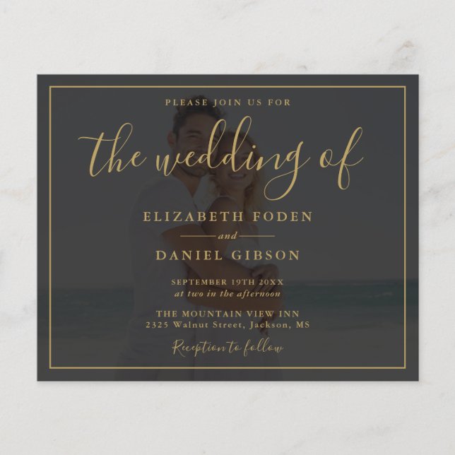 Budget Gold Script Photo Wedding Invitation (Front)