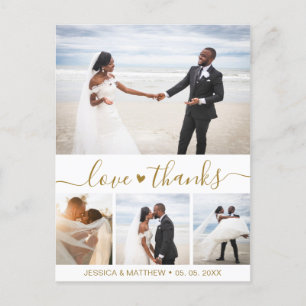 Budget Gold Script Pic Wedding Thank You Postcard