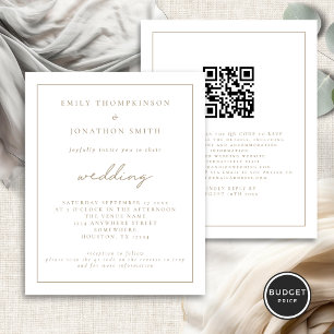 Budget Gold Script QR Code Wedding Invitation