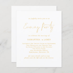 Budget Gold Script QR Evening Party Wedding Invite