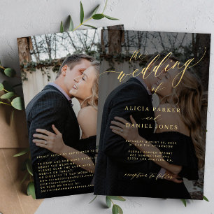 Budget gold script QR photo wedding invitation