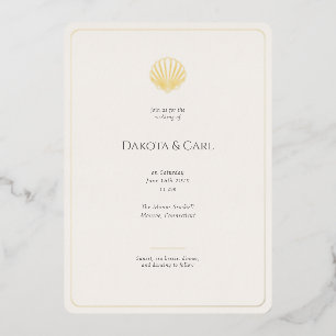 Budget Gold Seashell All-in-One Wedding invitation