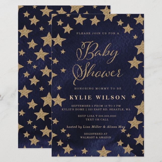 Budget Gold Stars Baby Shower Invitation (Front/Back)