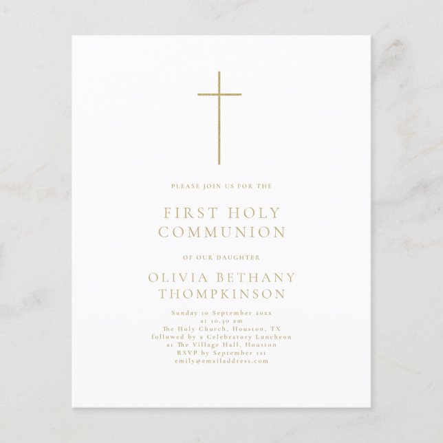 Budget Gold Text Cross First Holy Communion (Front)
