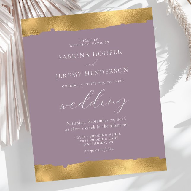 Budget Gold Torn Edge Mauve Wedding Invitation (Creator Uploaded)