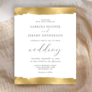 Budget Gold Torn Edge White Wedding Invitation