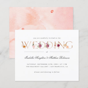 Budget Gold Typography Burgundy Floral Wedding