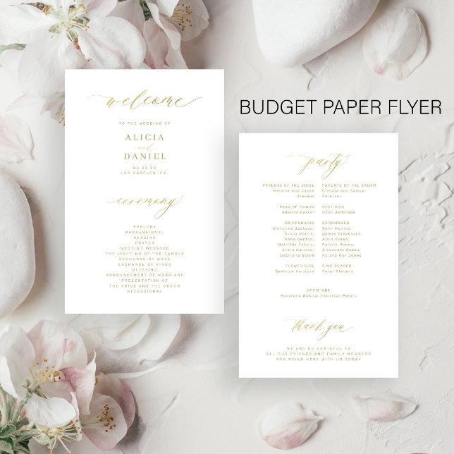 Budget gold typography simple wedding program flyer (Creator Uploaded)