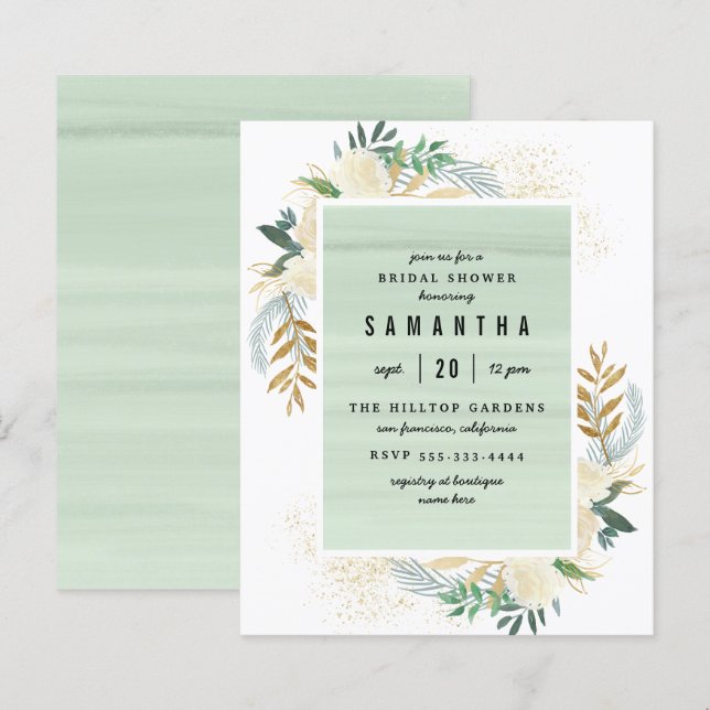 Budget Gold & Watercolor Floral Bridal Shower (Front/Back)