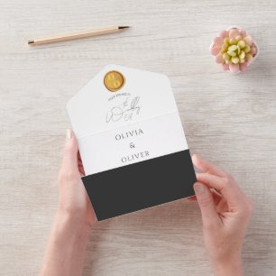 Budget gold wax seal QR code wedding All In One Invitation