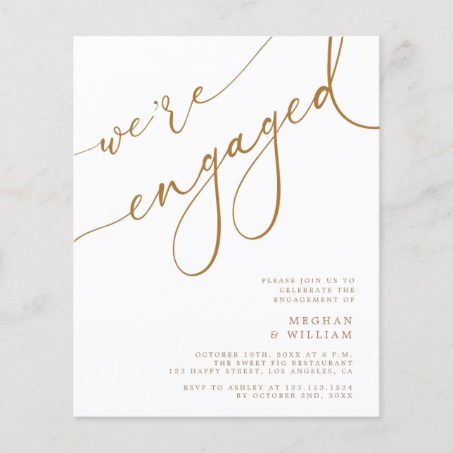 Budget Gold We Are Engaged Engagement Party Flyer (Front)